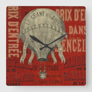 Relógio Quadrado Fontes Gráficas de Ballon de Ar Quente Steampunk e