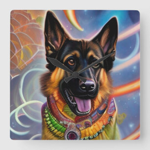 Relógio Quadrado Fora deste German shepherd Trippy