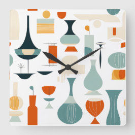 Relógio Quadrado Forma Vase Moderna do meio século em Branco