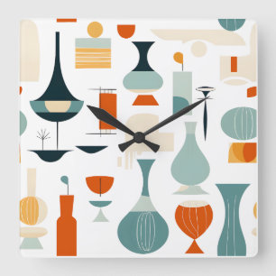 Relógio Quadrado Forma Vase Moderna do meio século em Branco