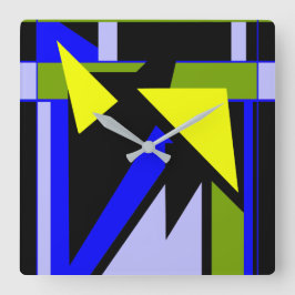 Relógio Quadrado Formas Geométricas Verdes Amarelas Azul