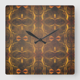 Relógio Quadrado Formas, 'Traços dourados flutuam' sobre fundo escu