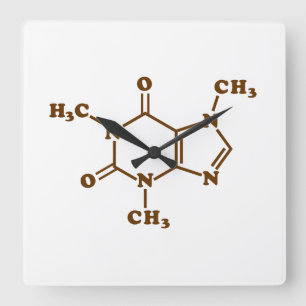 Relógio Quadrado Fórmula Química Molecular do Café Cafeína