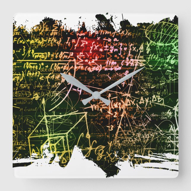 Relógio Quadrado Fórmulas no espaço matemático (Frente)