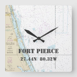 Relógio Quadrado Fort Pierce FL Latitude & Longitude Gráfico Náutic