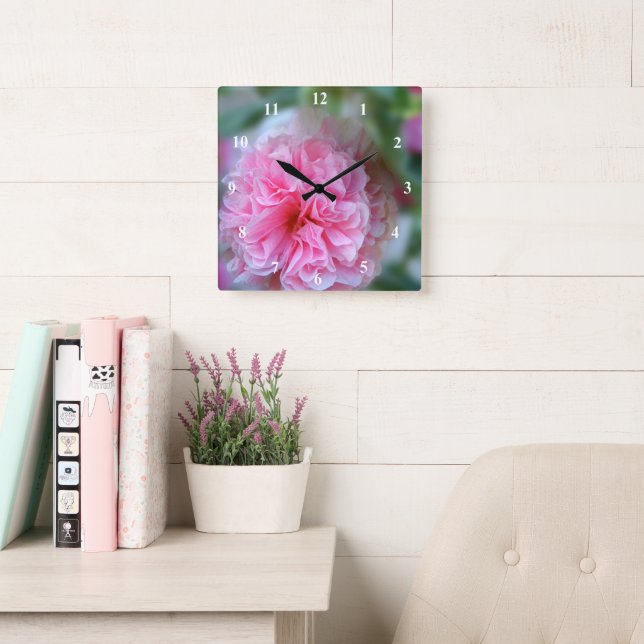 Relógio Quadrado Foto bonito da Flor Rosa Hollyhock (Sala de leitura)