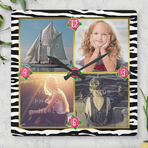 Relógio Quadrado Foto da família Adicionar 4 imagens personalizada