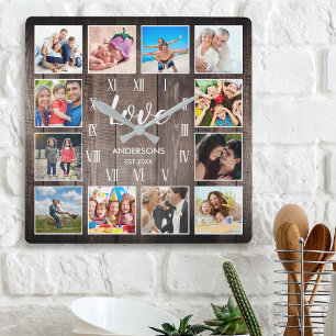 Relógio Quadrado Foto da família personalizada Rustic Farmhouse Lo