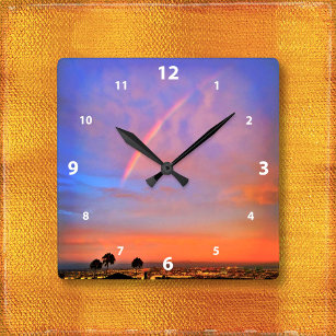 Relógio Quadrado Foto da paisagem do céu azul-arco-íris