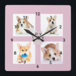Relógio Quadrado Foto de Cão e Impressão Coluna Acrílica de Parede<br><div class="desc">Modelo de foto de cachorro pronto para adicionar suas próprias imagens. note que as fotos são apenas espaços reservados. Os modelos são ideia para suas fotos do Instagram do seu bebê pelado.</div>