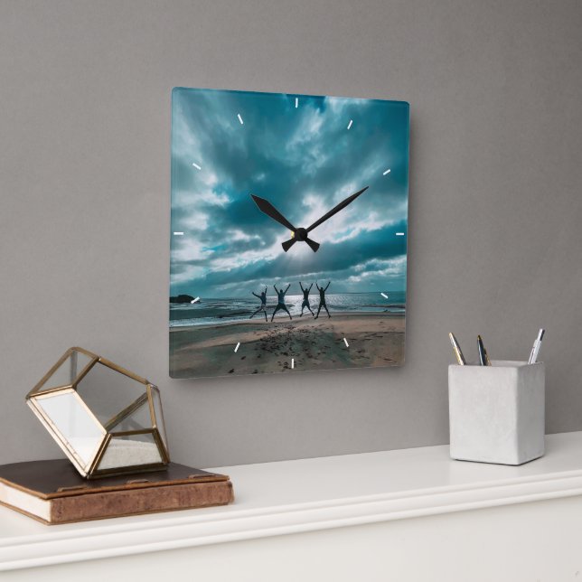 Relógio Quadrado Foto de Memória da Família de Script Sisters (Escritório)