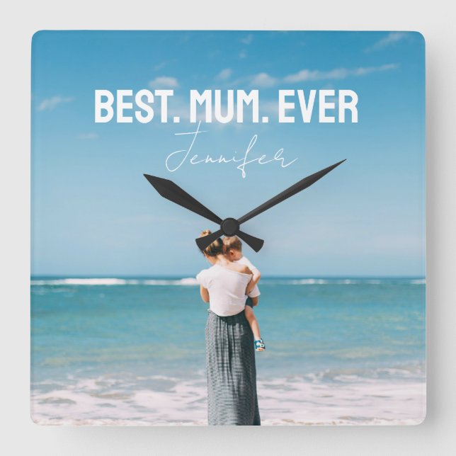 Relógio Quadrado Foto do Melhor Mãe Nunca (Frente)