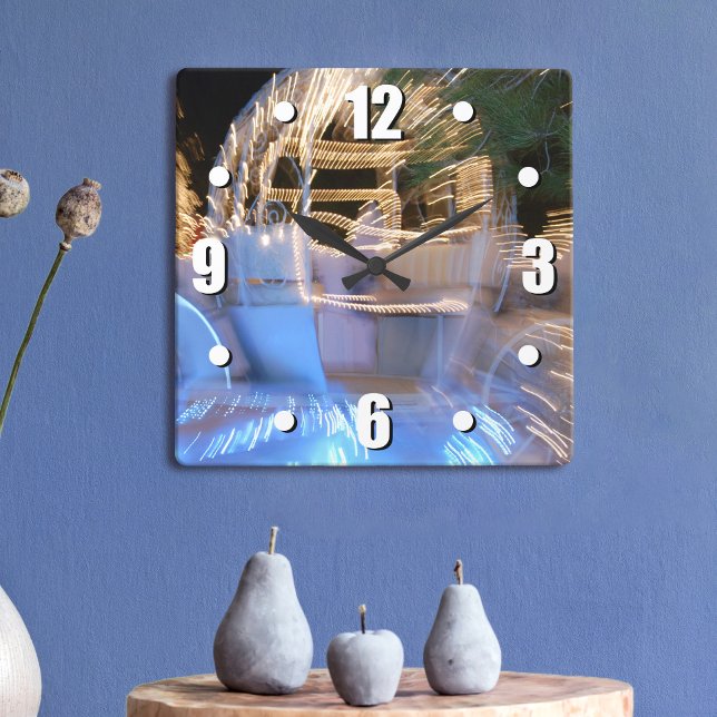 Relógio Quadrado Foto do treinador de conto de fadas de ouro e azul (Criador carregado)