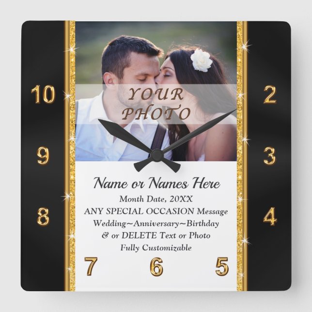 Relógio Quadrado Foto e personalizado, Presente de Casamento de Rel (Frente)