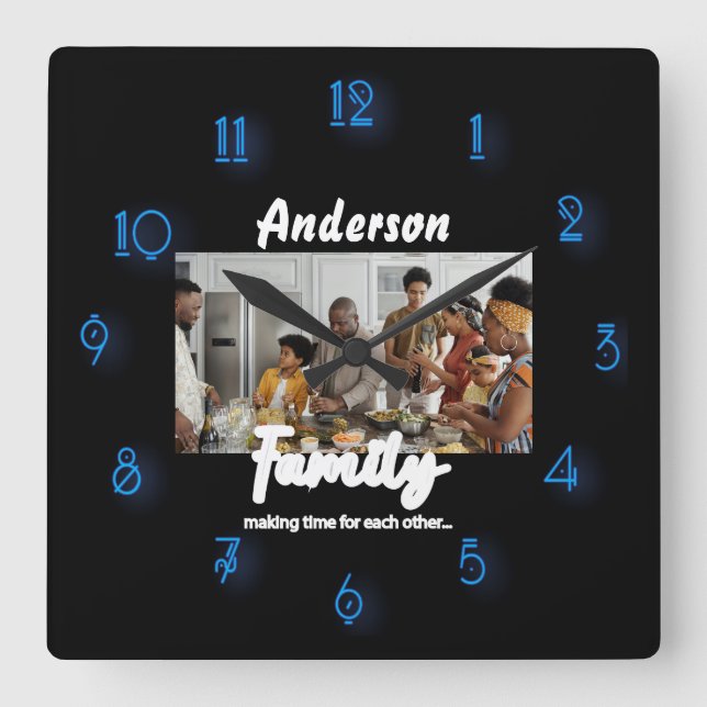 Relógio Quadrado Foto 📸 Família 👨 ‍ 👩 ‍ 👧 ‍ 👦 Amor Colorido (Frente)