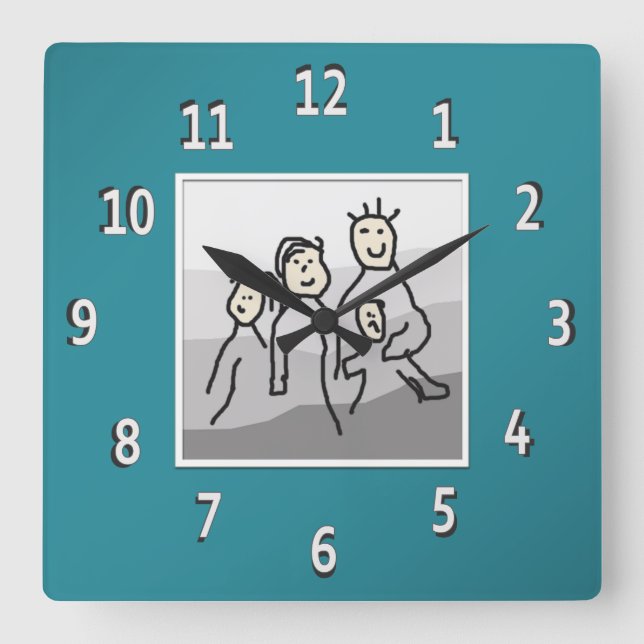 Relógio Quadrado Foto personalizada com estrutura de texto (Frente)