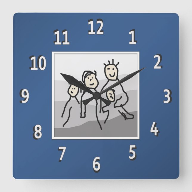 Relógio Quadrado Foto personalizada com quadro azul (Frente)