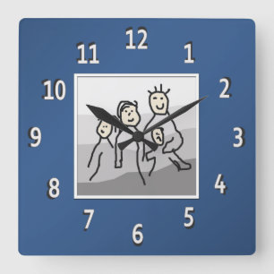 Relógio Quadrado Foto personalizada com quadro azul