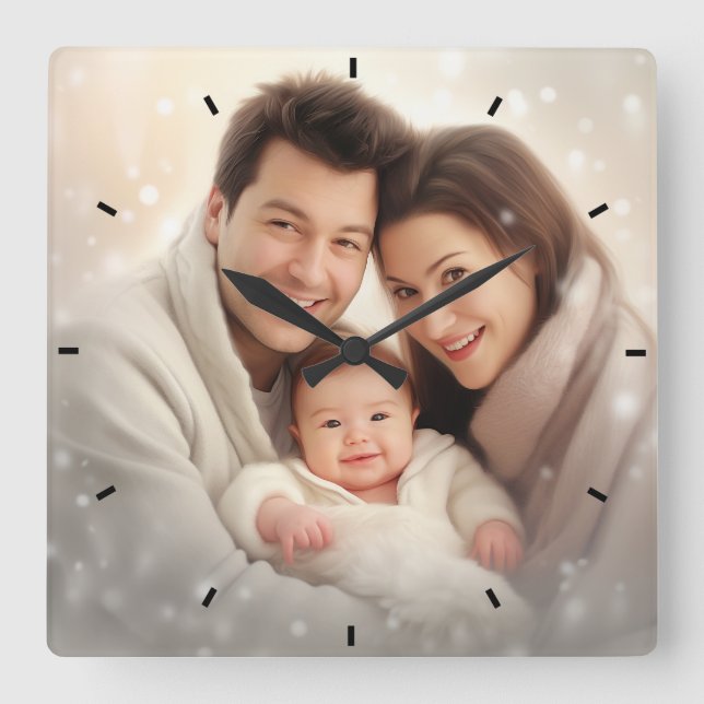 Relógio Quadrado Foto personalizada da família personalizada modern (Frente)
