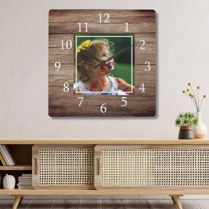 Relógio Quadrado Foto Personalizada Da Madeira Da Rústica