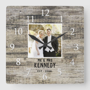 Relógio Quadrado Foto personalizada de aniversário de casamento - 