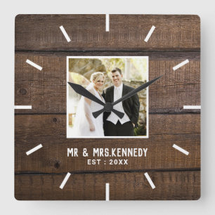 Relógio Quadrado Foto personalizada de aniversário de casamento Bar
