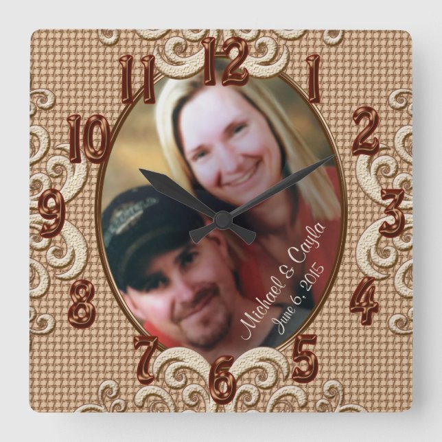 Relógio Quadrado FOTO Wedding personalizada do pulso de disparo, (Frente)