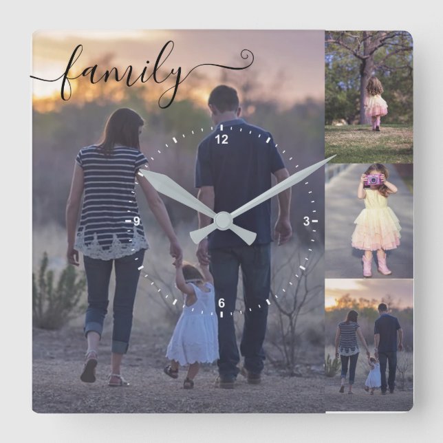 Relógio Quadrado Fotografia Collage Family Fotografias Modelo Calli (Frente)