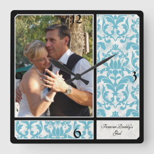 Relógio Quadrado Fotografia envelhecida do casamento da cor damasco