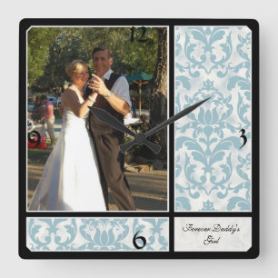 Relógio Quadrado Fotografia envelhecida do casamento da cor damasco