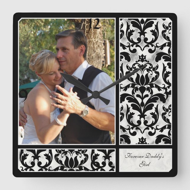 Relógio Quadrado Fotografia envelhecida do casamento da cor damasco (Frente)