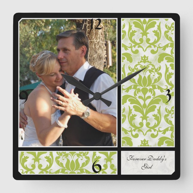 Relógio Quadrado Fotografia envelhecida do casamento da cor damasco (Frente)