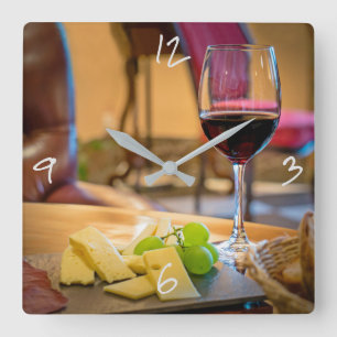 Relógio Quadrado Fotografia moderna da vida do vinho e do queijo