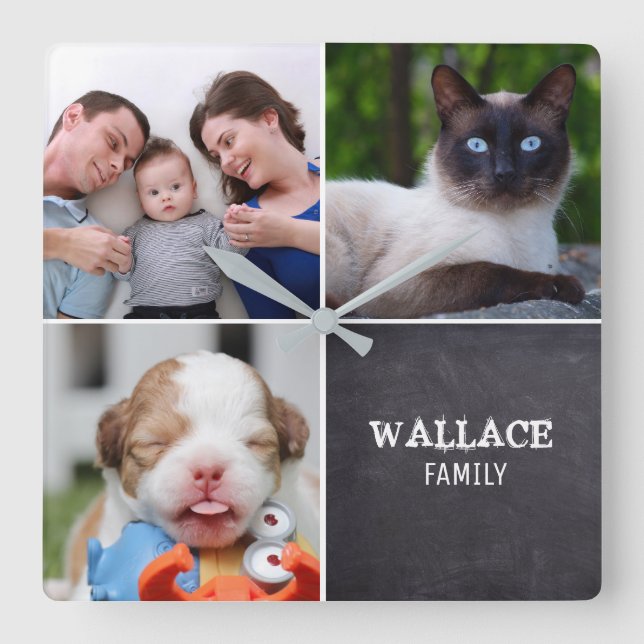 Relógio Quadrado Fotografias de Colagem Personalizada para Chalkboa (Frente)