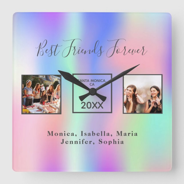 Relógio Quadrado Fotografias personalizadas melhores amigos para se (Frente)