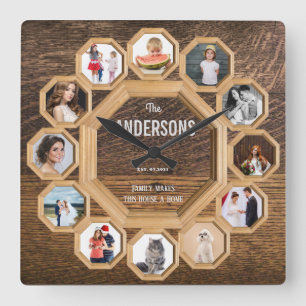 Relógio Quadrado Fotos da família Vintage colagem quadros de madei