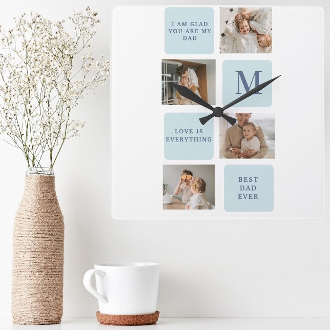 Relógio Quadrado Fotos de Colagem Moderna - Presente Azul dos Melho (Criador carregado)