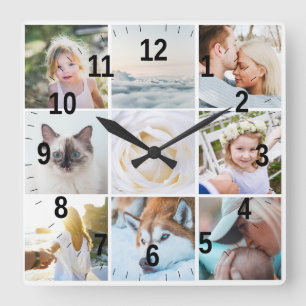 Relógio Quadrado Fotos Personalizadas Colagem Moderna Simples