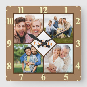 Relógio Quadrado Fotos personalizadas da família