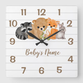 Relógio Quadrado Fox Bear Raccoon Bunny Nursery Clocks