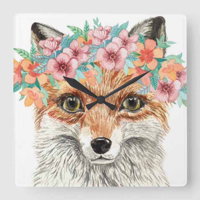 Relógio Quadrado Fox floral (Frente)