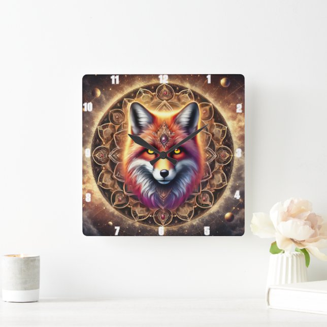 Relógio Quadrado Fox Intrate Cores Cósmicas Vibrantes De Design Man (Lar)