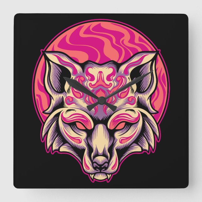 Relógio Quadrado Fox Kitsune (Frente)