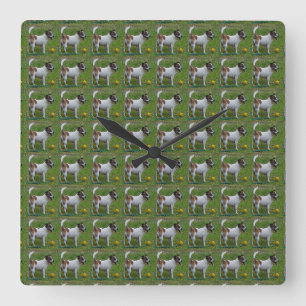 Relógio Quadrado Fox Terrier Com Sua Bola Amarela, Wallclock Quadra