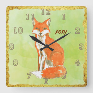 Relógio Quadrado Foxy Ginger Fox Watercolor