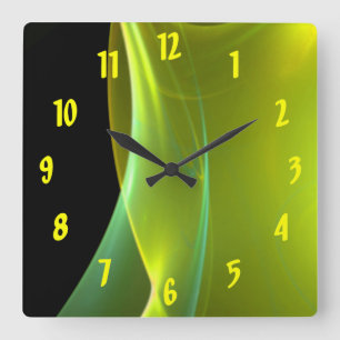 Relógio Quadrado Fractal amarelo e verde sonhador da varredura