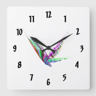 Relógio Quadrado Fractal - Borboleta em Voo