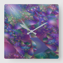 Relógio Quadrado Fractal de bolhas roxa e azul