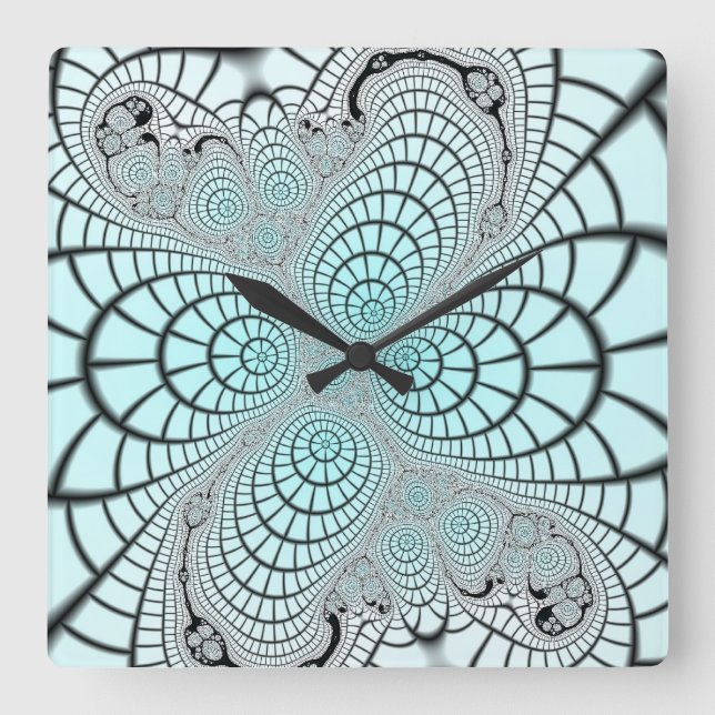 Relógio Quadrado Fractal de teia aranha (Frente)
