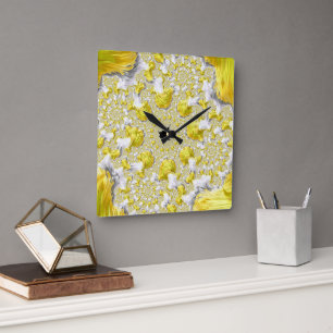 Relógio Quadrado Fractal Dourado abstrato